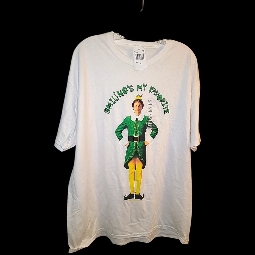 NWT Elf Buddy the Elf T-Shirt XL White Smiling's My Favorite Will Ferrell
